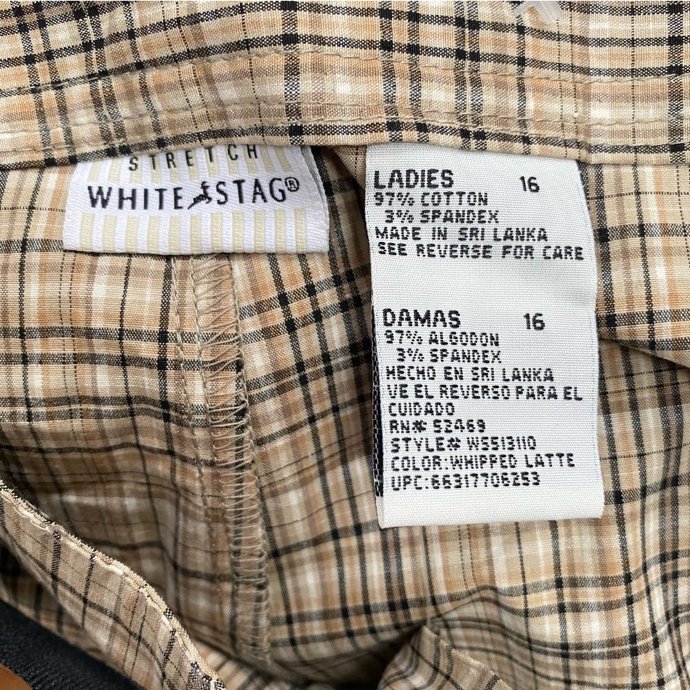 Khaki Plaid Long Knee Length Bermuda shorts Clamdiggers 16 NEW - Picture 2 of 4